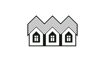 Simple monochrome cottages vector illustration, black and white country houses, for use in graphic design. Real estate concept, region or district theme. Property developer abstract corporate image.