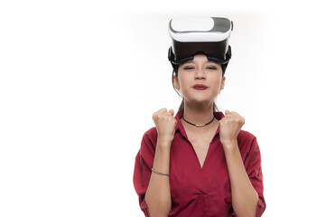 Young Asian woman preparing to use VR glasses