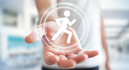 Young man using running application to check his performances 3D rendering