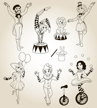 Set of human circus characters