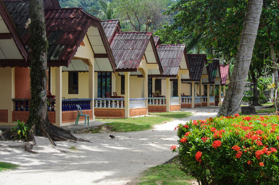 KOH CHANG, THAILAND - August, 2016: Bungalo Houses on a tropical beach on Koh Chang, Thailand
