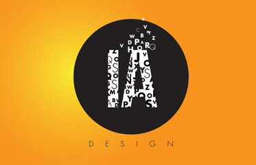 IA I A Logo Made of Small Letters with Black Circle and Yellow Background.