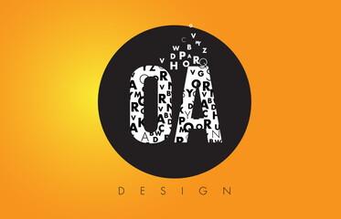 OA O A Logo Made of Small Letters with Black Circle and Yellow Background.