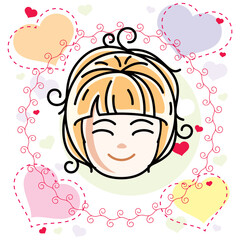 Vector illustration of beautiful blonde girl face, positive face features, romantic style clipart.