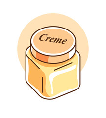Vector illustration of elegant facial creme mask bottle isolated on white background. Clipart cosmetic advertisement.