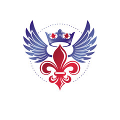 Obraz premium Royal symbol Lily Flower graphic emblem composed with king crown. Heraldic vector design element. Retro style label, heraldry logo.