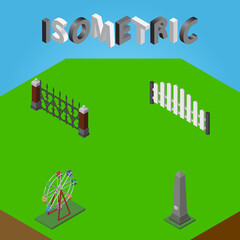 Fototapeta na wymiar Isometric Urban Set Of Dc Memorial, Barricade, Fence And Other Vector Objects. Also Includes Metal, Barricade, Attraction Elements.