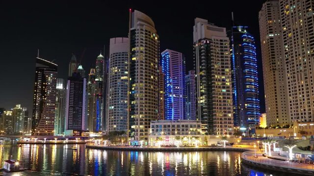 UHD 4K Dubai Marina night time lapse, United Arab Emirates