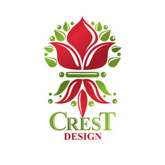 Retro vintage Insignia created with lily flower. Vector design element, organic natural product emblem.