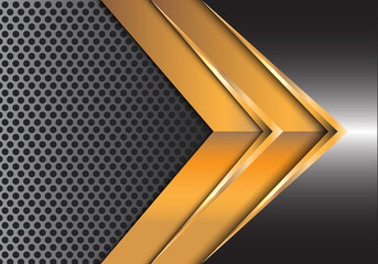 Abstract gold arrow on gray metal circle mesh design modern luxury background vector illustration.