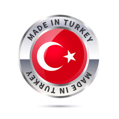 Metal badge icon, made in Turkey with flag