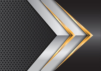 Abstract gold silver arrow on gray metal circle mesh design modern luxury background vector illustration.