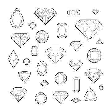 Diamond, icon set, vector illustration, line design, isolated on white background