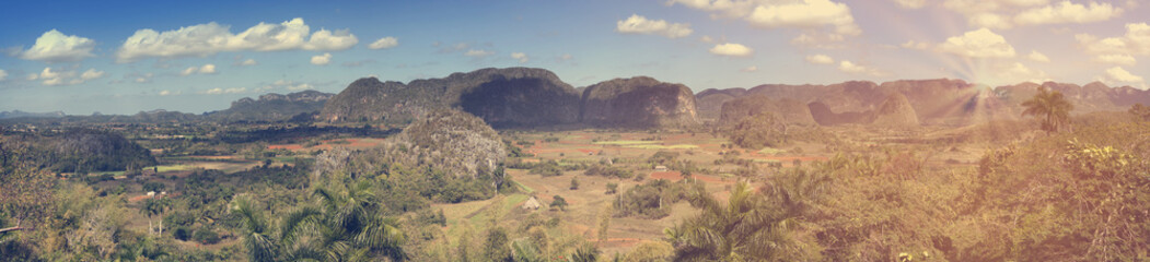 Fototapeta na wymiar Panoramic view on Vinales Valley. Cuba. Toning