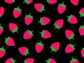 Seamless pattern with strawberries on a black background. Vector illustration