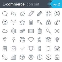 Modern, simple and thin e-commerce stroked icon set isolated on white background