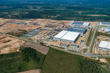 Industrial estate land development aerial view