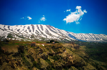 Landscape view to mountains and Kadisha Valley aka Holy Valley in Lebanon