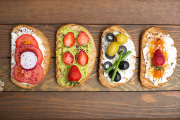 Breakfast toast on wooden table