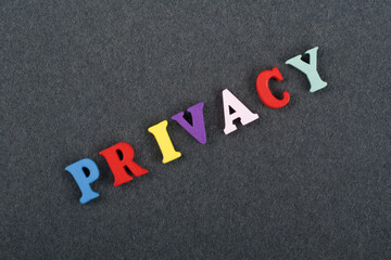 PRIVACY word on black board background composed from colorful abc alphabet block wooden letters, copy space for ad text. Learning english concept.