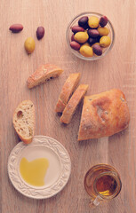 ciabatta with olives and yellow and purple olives