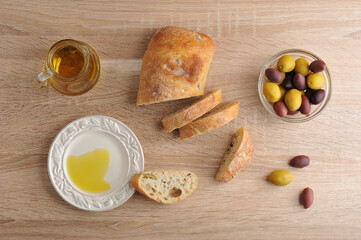 ciabatta with olives and yellow and purple olives