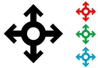 Icono plano cuatro flechas con circulo varios colores