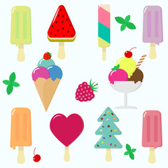 Collection of vector ice cream illustrations on white background.