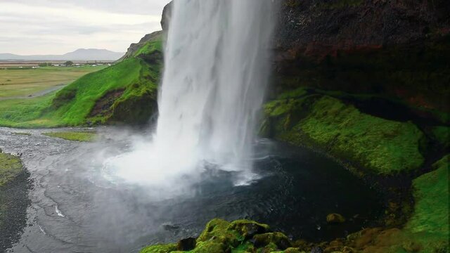 Great waterfall Skogafoss in south of Iceland near the town of Skogar