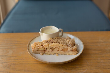 Apple Crumble Pie on Wooden Table