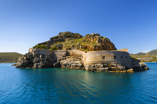 Historical site of Spinalonga island on a sunny spring day, Crete, Greece. 
