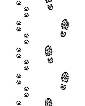 Prints of human feet and dog paws, seamless vector wallpaper
