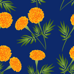 Fototapeta premium Orange Marigold on Indigo Blue Background. Vector Illustration