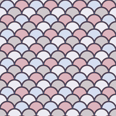 Pastel fish scale wallpaper. Asian traditional ornament with repeated scallops. Seamless pattern with vivid semicircles.