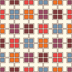 Bright seamless pattern with simple geometric ornament. Repeated square abstract background.