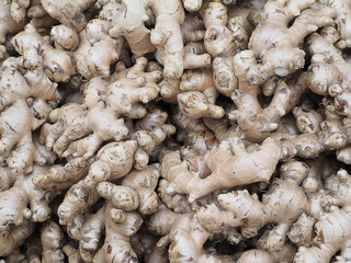 Fresh organic ginger on fresh market in thailand