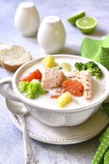 Fish chowder with vegetables.