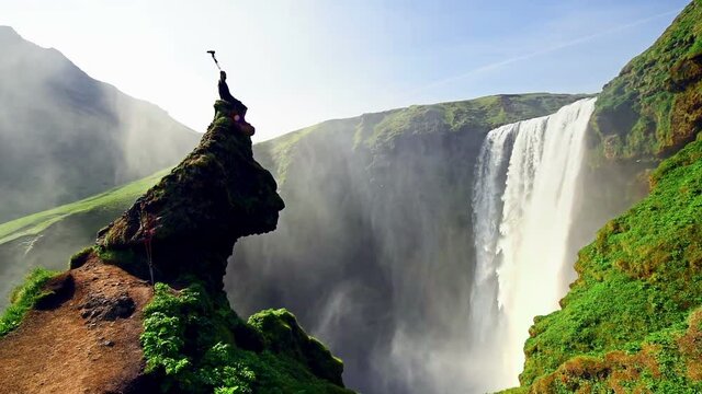 Great waterfall Skogafoss in south of Iceland near the town of Skogar