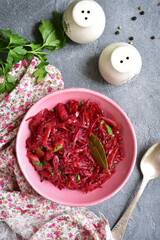 Braised beetroot with cabbage.Top view.