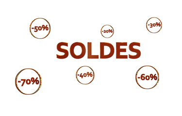 Logo Soldes Rouge avec réductions dans des cercles dorés