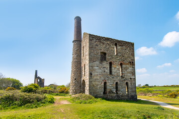 The pumping engine at Pascoe's Shaft, South Wheal France, Treskillard, Redruth, Cornwall, UK. Built in 1881, the building housed a 80 inch cylinder engine for pumping water from the mine workings.