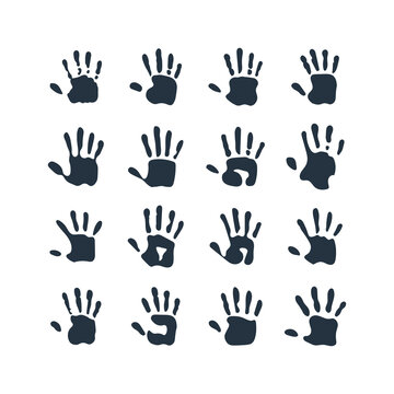 isolated abstract handprint 16 icon set, on white background