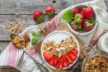 Breakfast - yogurt with granola and straberries