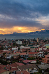 Fototapeta na wymiar A view of a sunset in the city of Cochabamba Bolivia South America