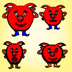 Cute pig cartoon Characters FOR GAMES Collection set