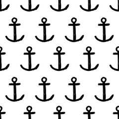 Seamless pattern with grunge hand-drawn anchors