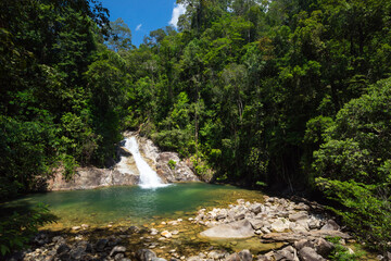 Cemerong waterfall - one of Malaysia's highest waterfalls is located in a remote district of...