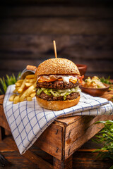 Fresh tasty burger - obrazy, fototapety, plakaty