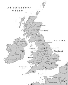 Vereinigtes Königreich Großbritannien - Karte in Grau (beschriftet)