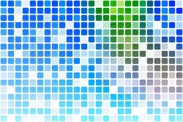 Blue green red occasional opacity mosaic over white